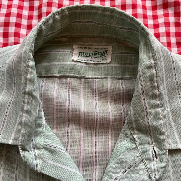 Vintage 50s / 60s Mens Green Button Down Short Sleeve Shirt // Size Medium - Picture 2 of 5
